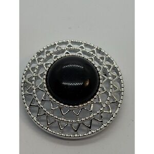Vintage Brooch Silver Tone‎ Black Acrylic Detail Signed  Sarah Coventry